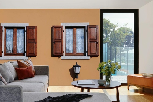 Vlies Fototapete - Fenster mit Fensterläden 375 x 250 cm